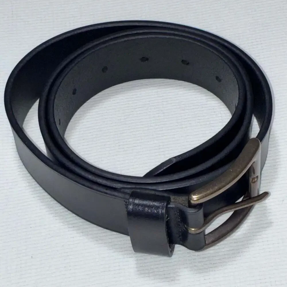 Portland Leather Goods Black Leather Belt Size 38 Solid Brass Buckle